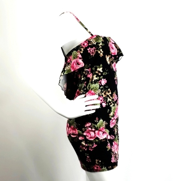 One Shoulder Floral Cotton Dress Size Large - Picture 3 of 6